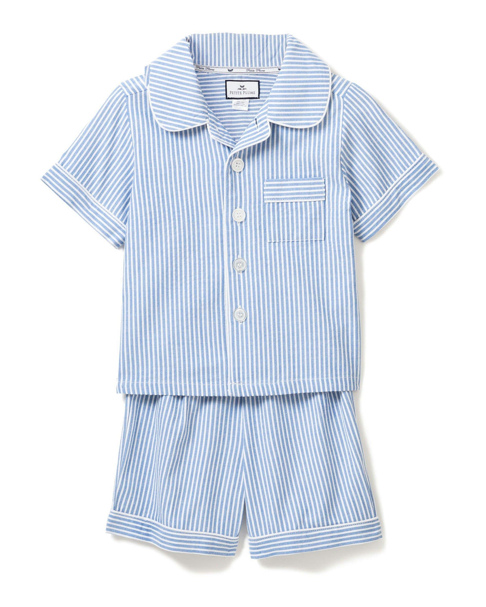 Janie and Jack Kid's Twill Pajama Short Set in French Blue Seersucker