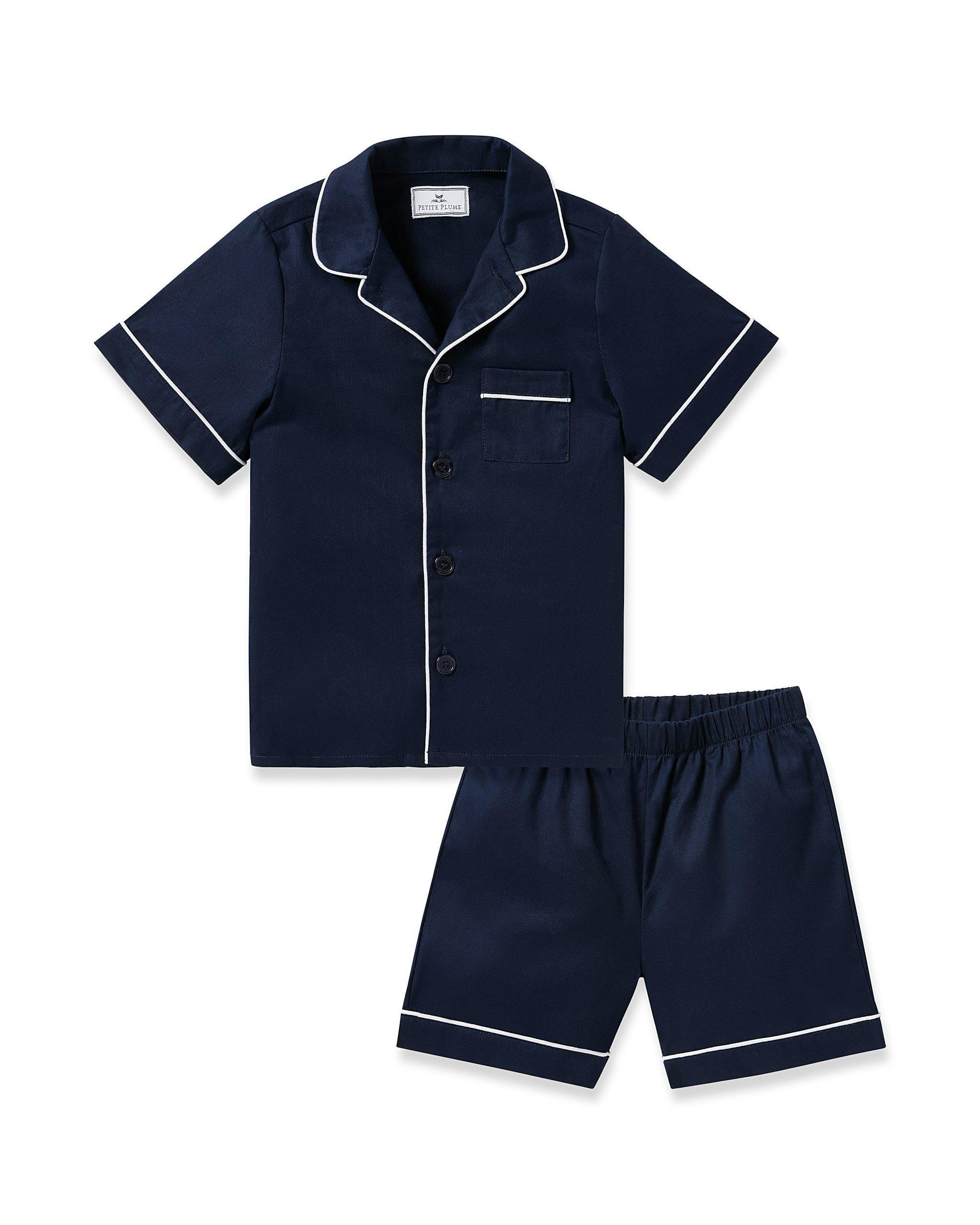 Janie and Jack Kid's Twill Short Sleeve Short Pajama Set in Navy