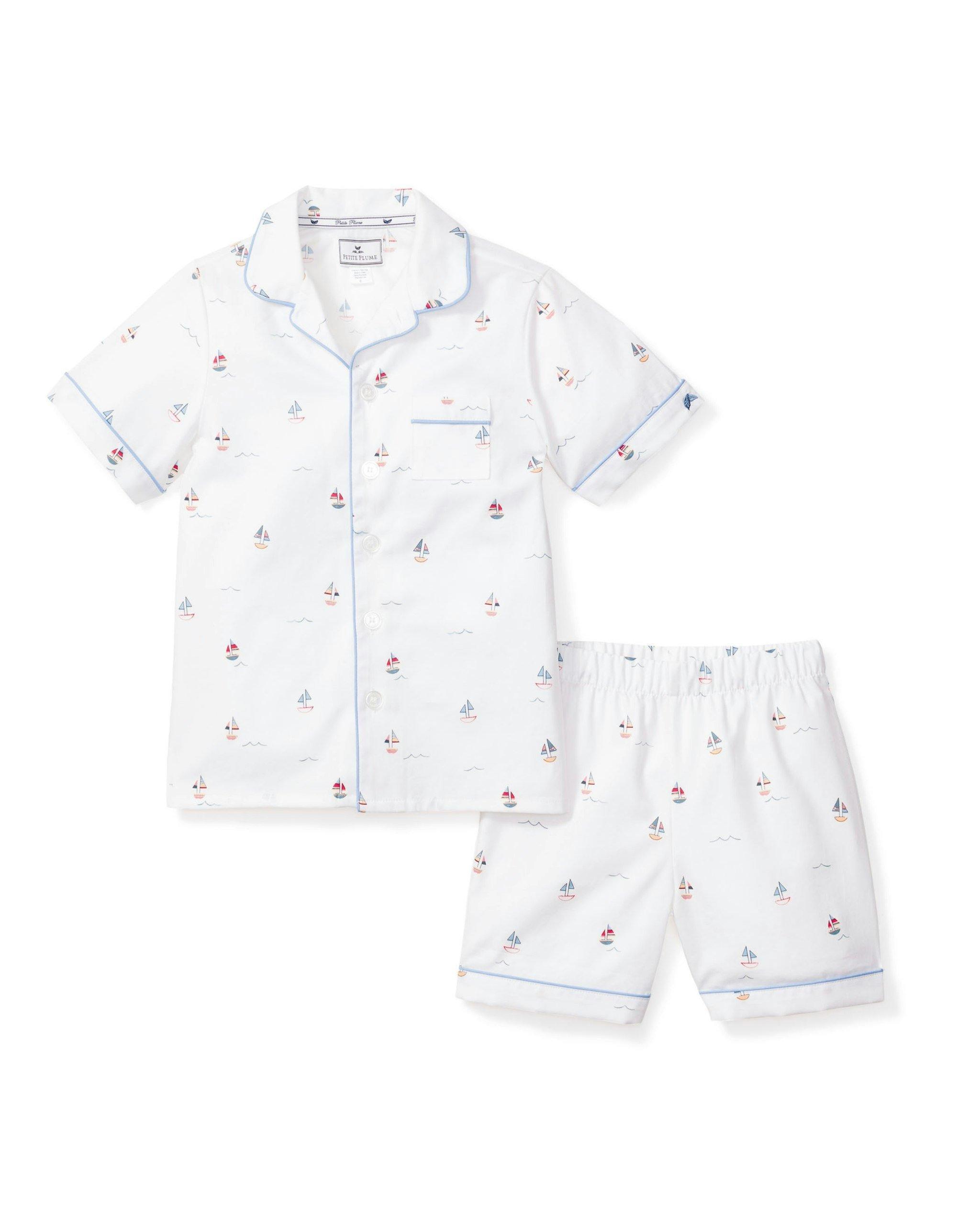 Janie and Jack Kid's Twill Short Pajama Set in Bateau