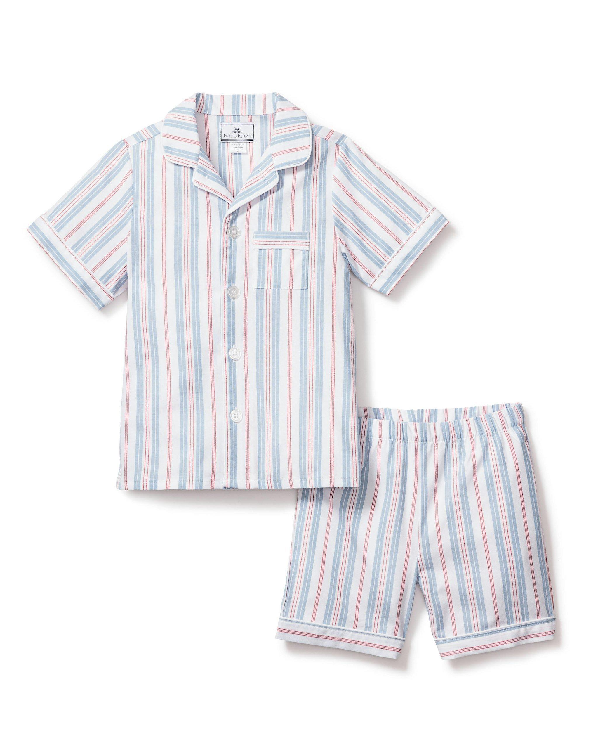 Janie and Jack Kid's Twill Short Pajama Set in Vintage French Stripes