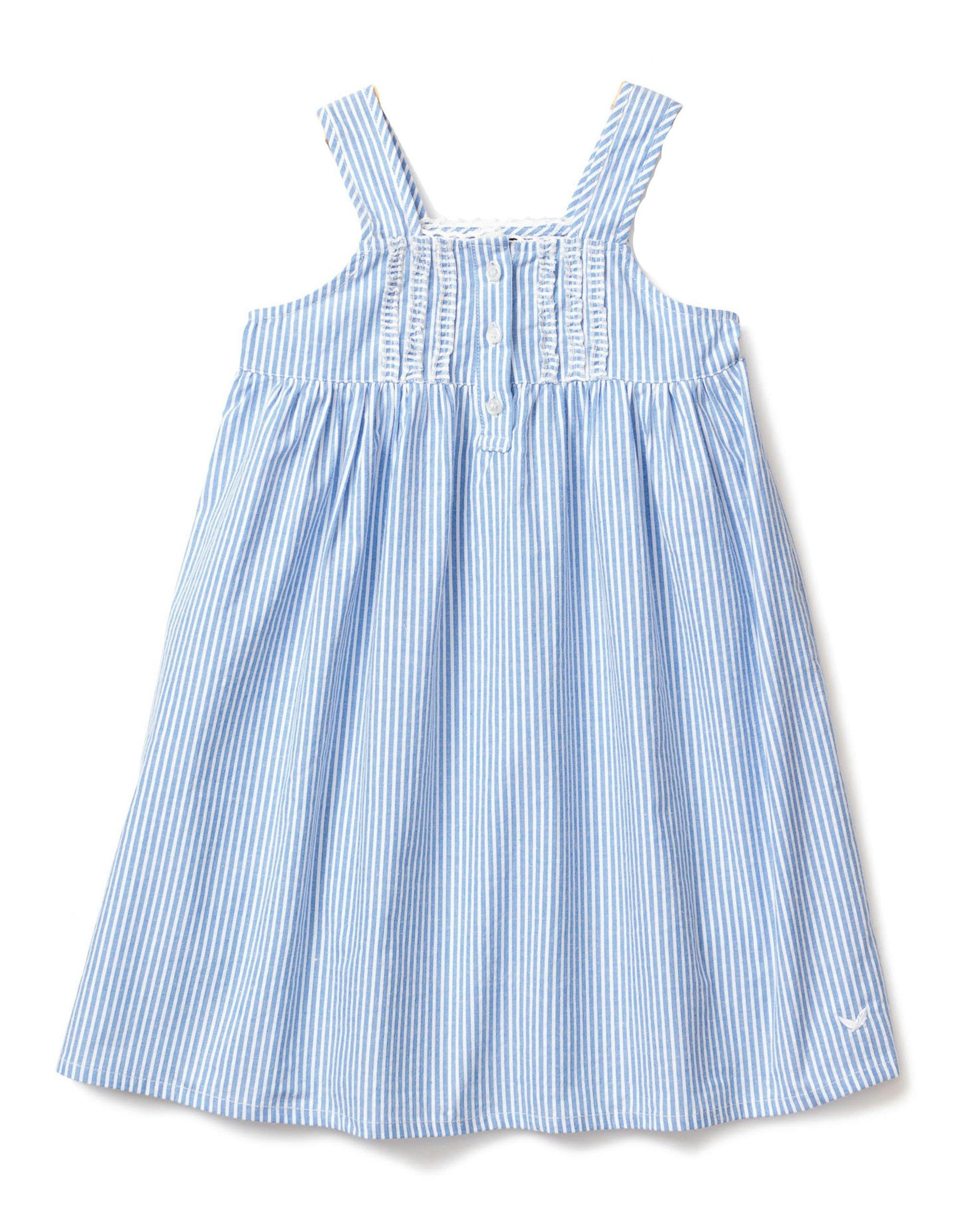 Janie and Jack Girl's Twill Charlotte Nightgown in French Blue Seersucker