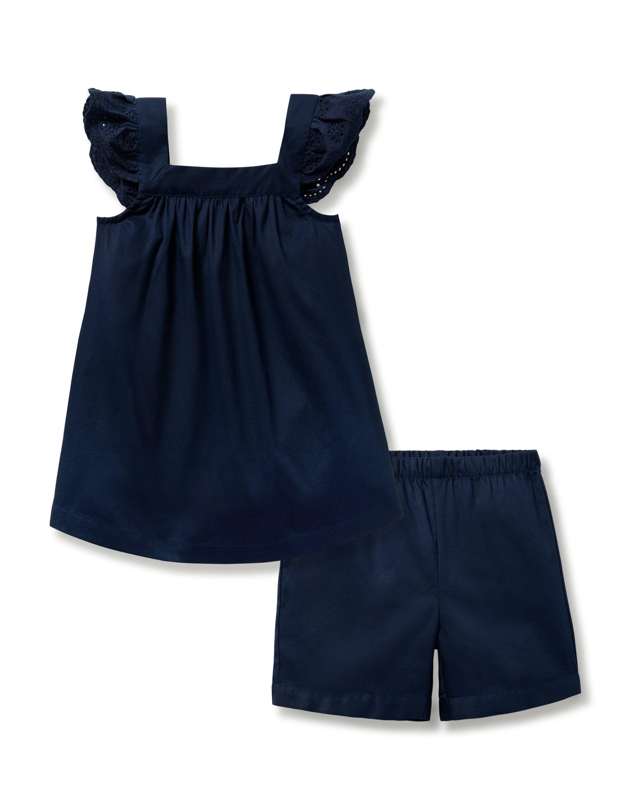 Janie and Jack Girl's Twill Clara Short Set in Navy