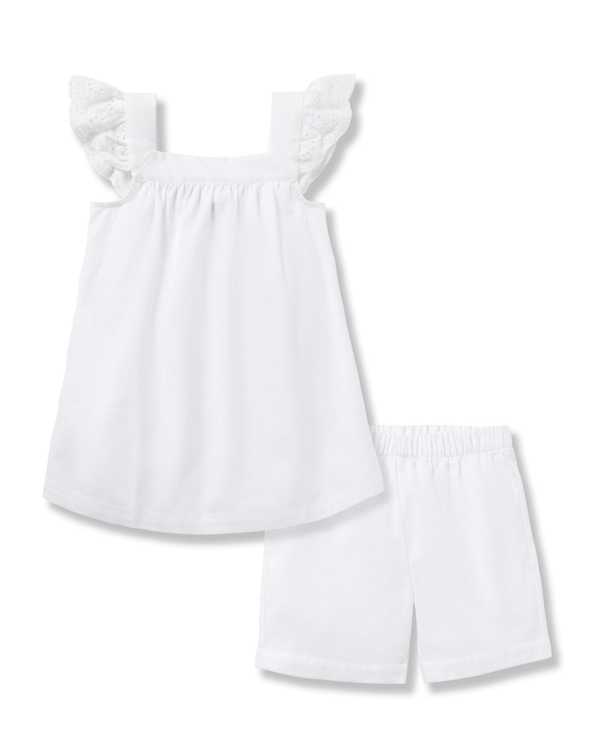 Janie and Jack Girl's Twill Clara Short Set in White