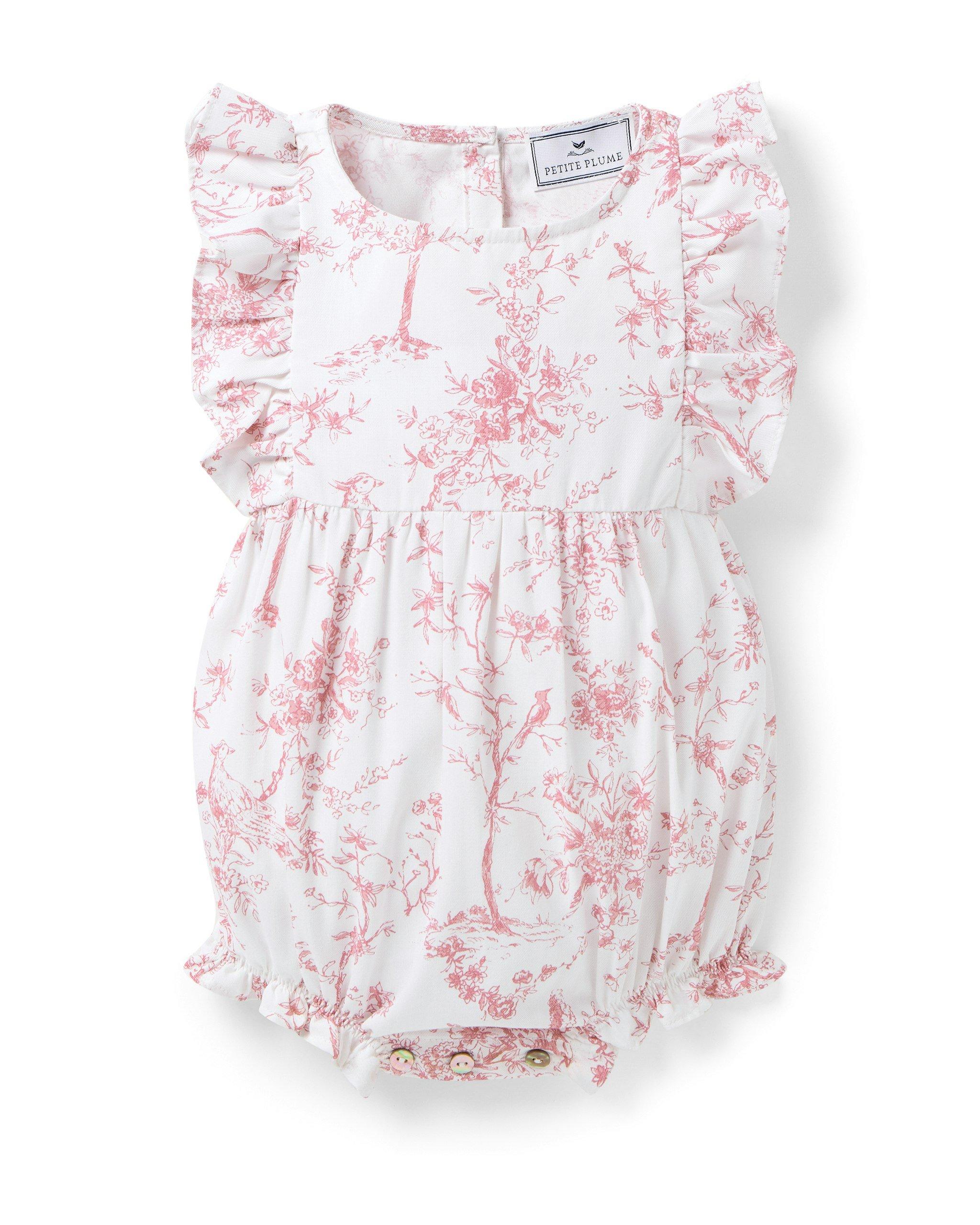 Janie and Jack Baby's Twill Ruffled Romper in Pink Timeless Toile