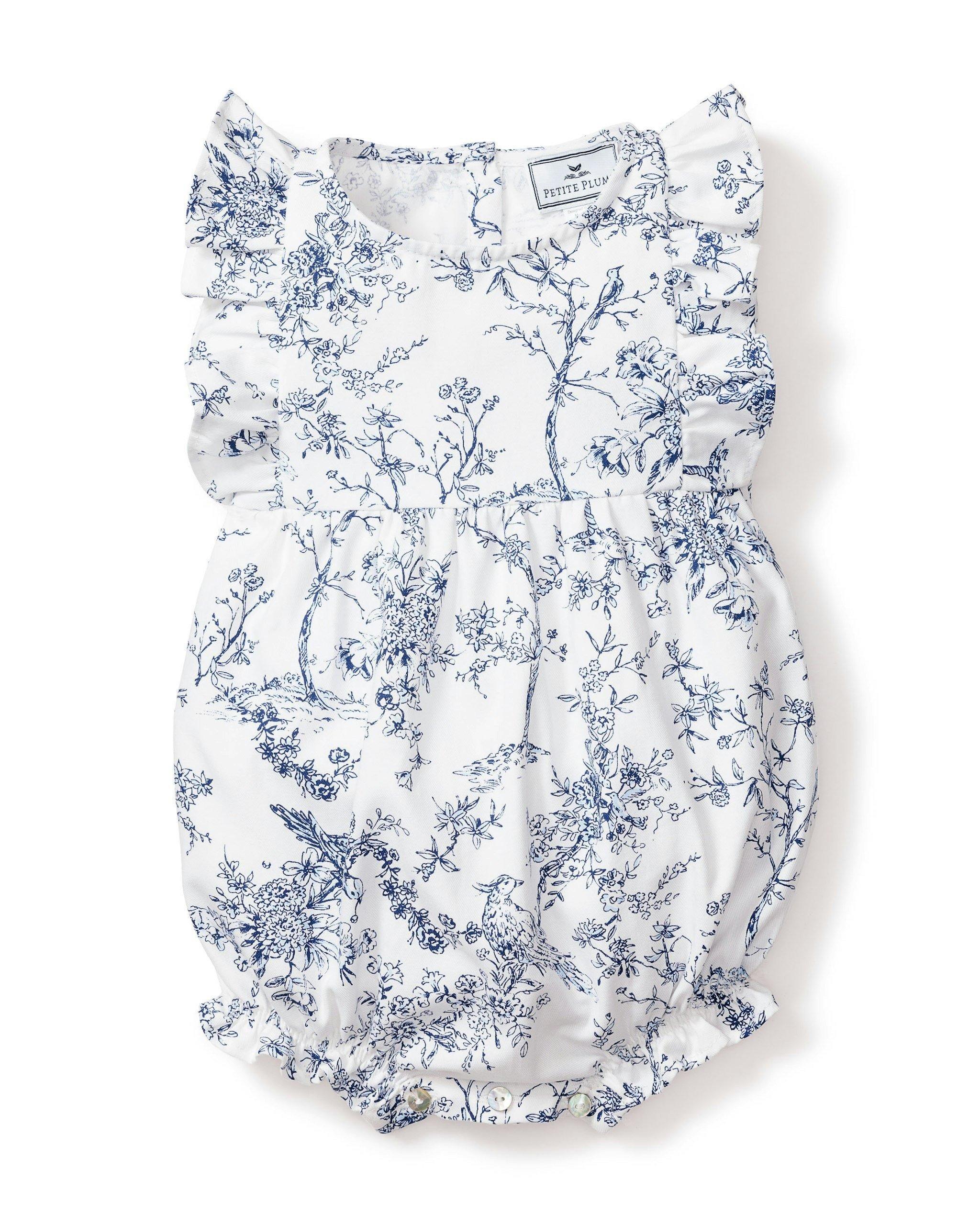 Janie and Jack Baby's Twill Ruffled Romper in Blue Timeless Toile