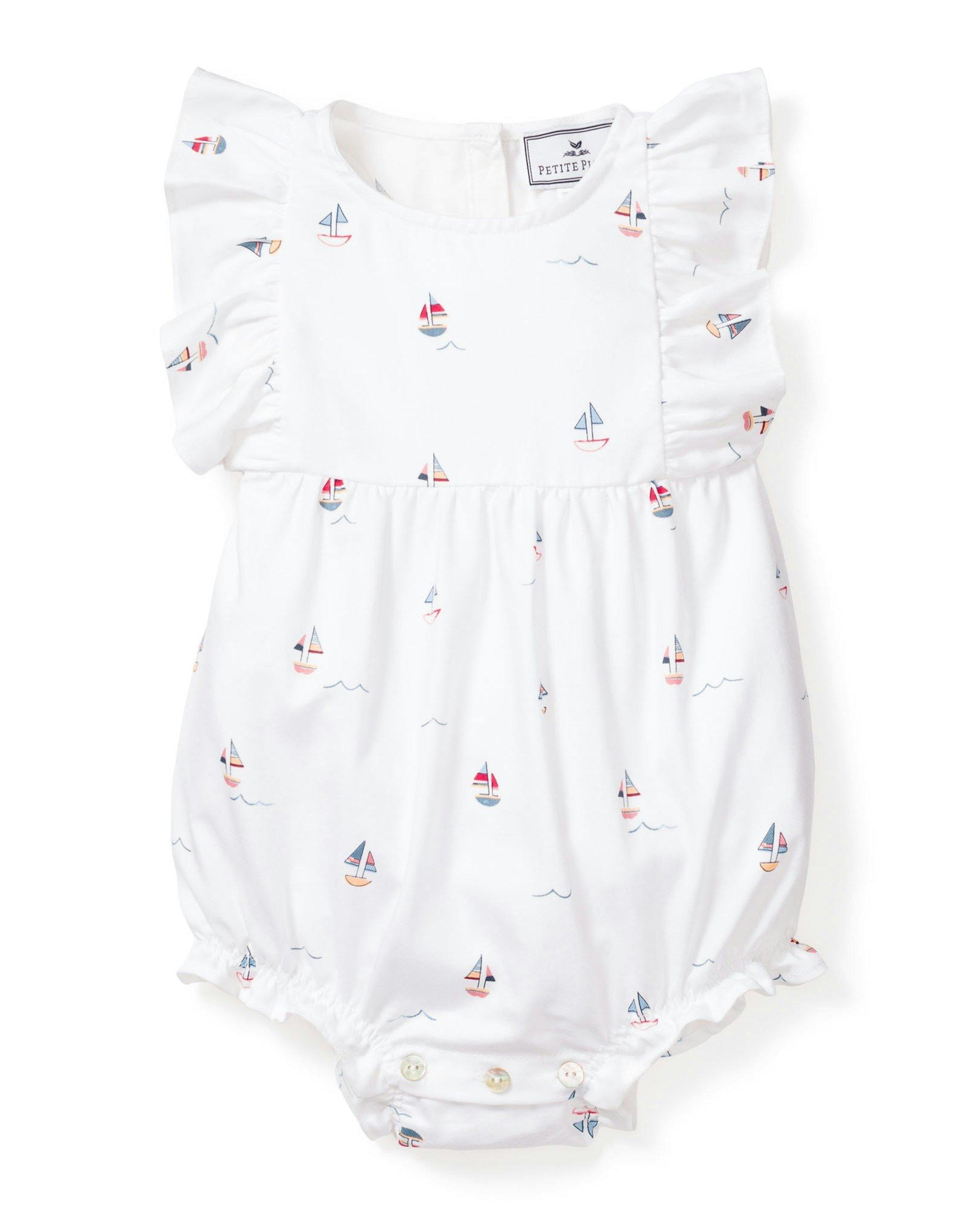Janie and Jack Baby's Twill Ruffled Romper in Bateau