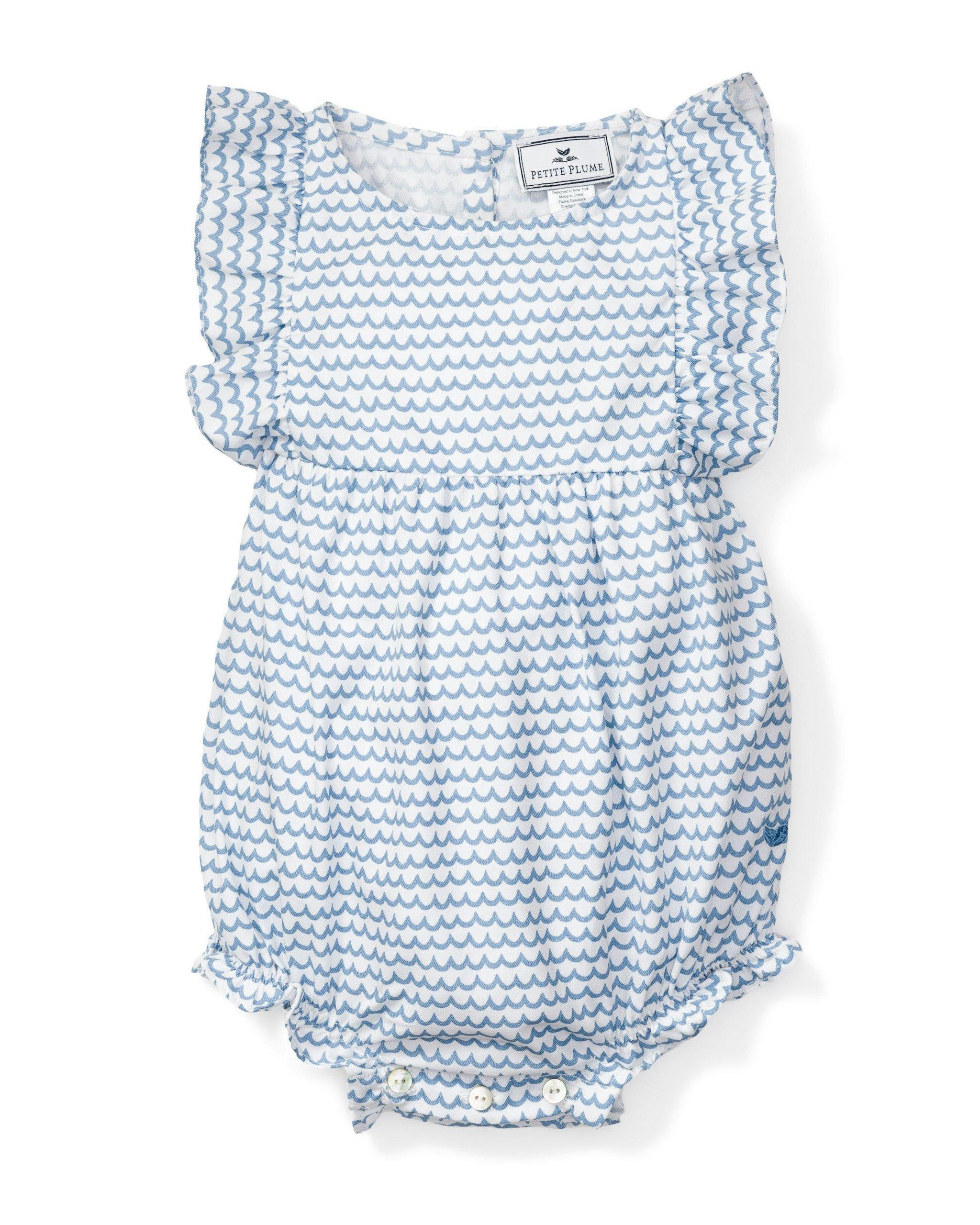 Janie and Jack Baby's Twill Ruffled Romper in La Mer