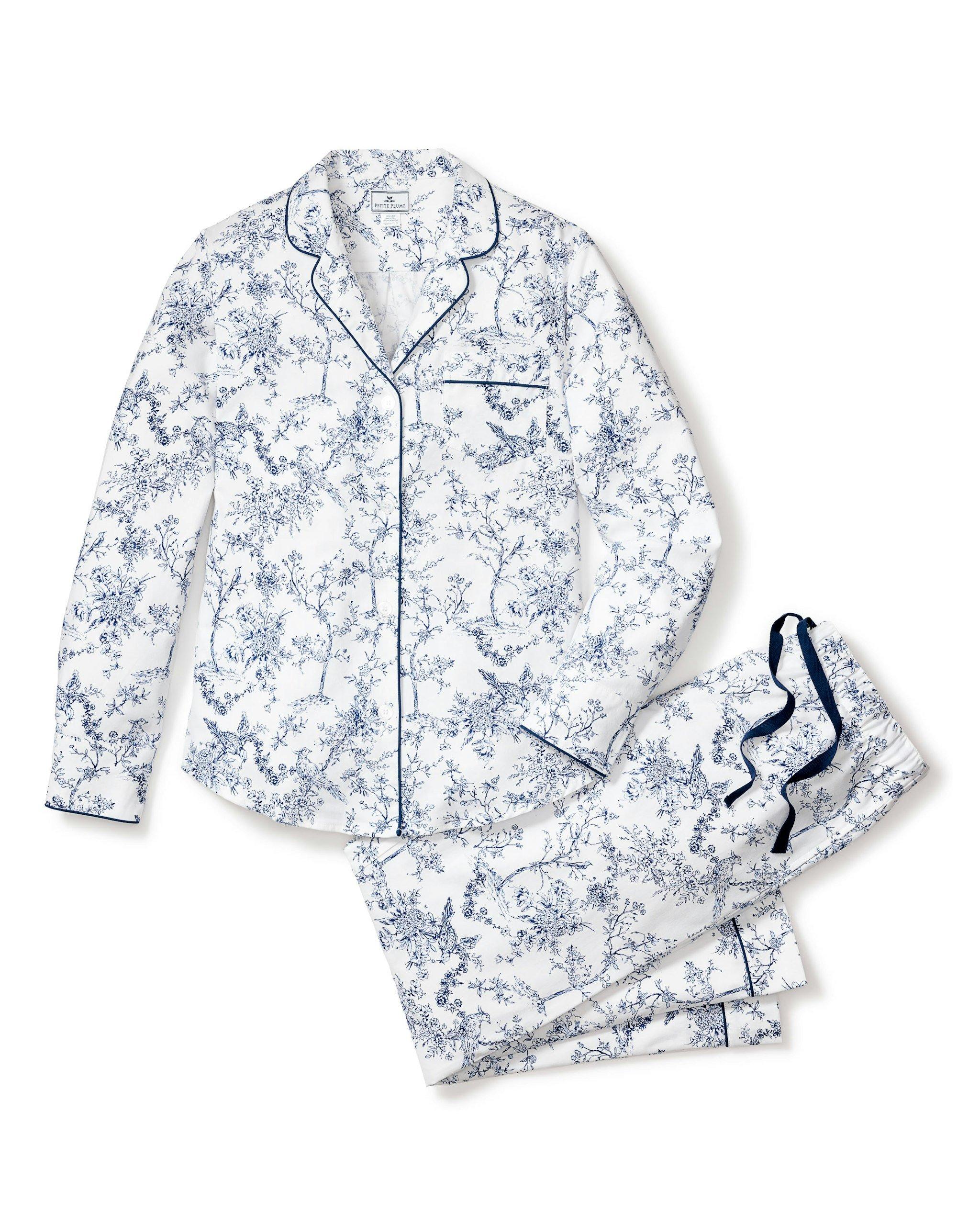 Janie and Jack Women's Twill Pajama Set in Blue Timeless Toile