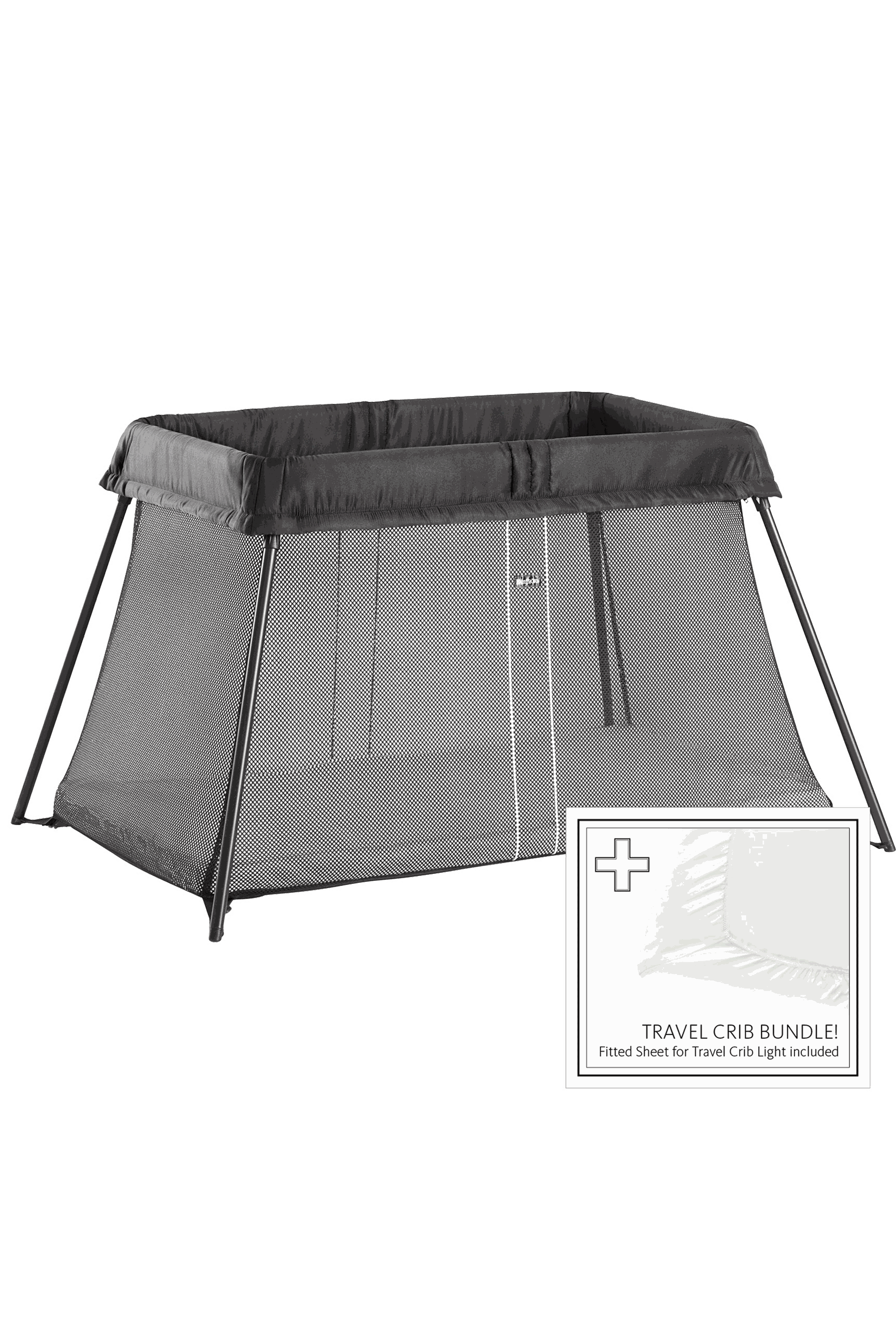 Janie and Jack Travel Crib Light Black & Fitted Sheet Bundle Pack