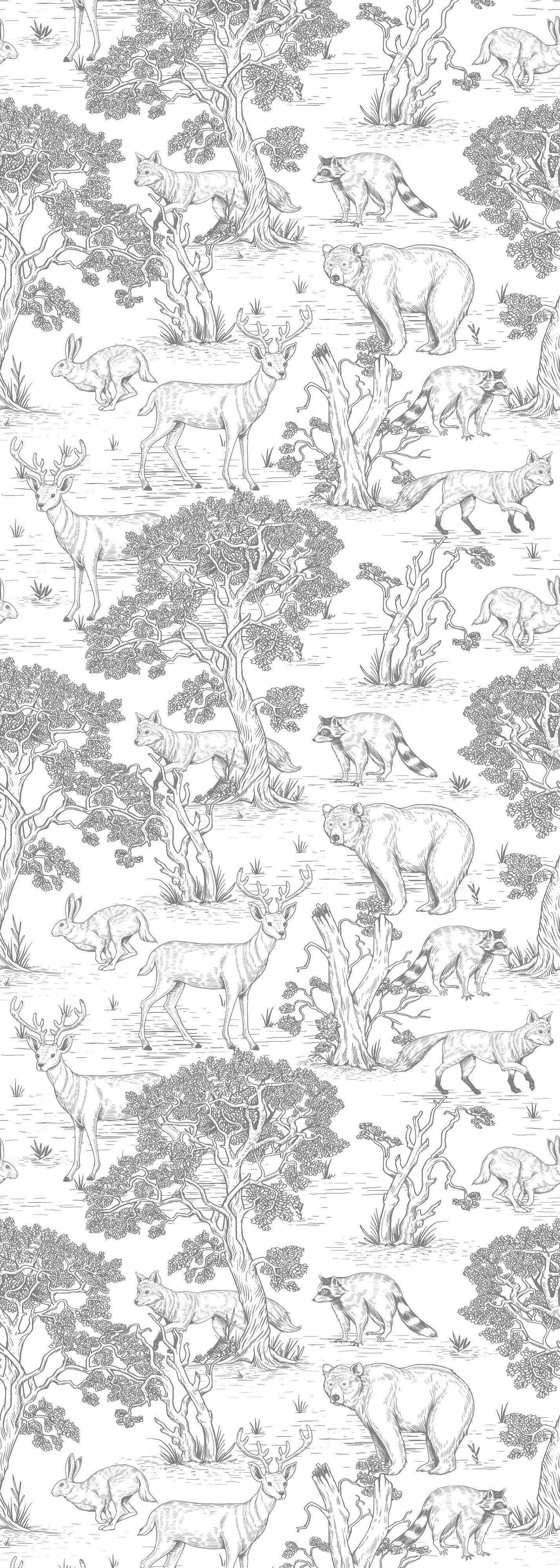 Janie and Jack Sketchbook Animals White Wallpaper