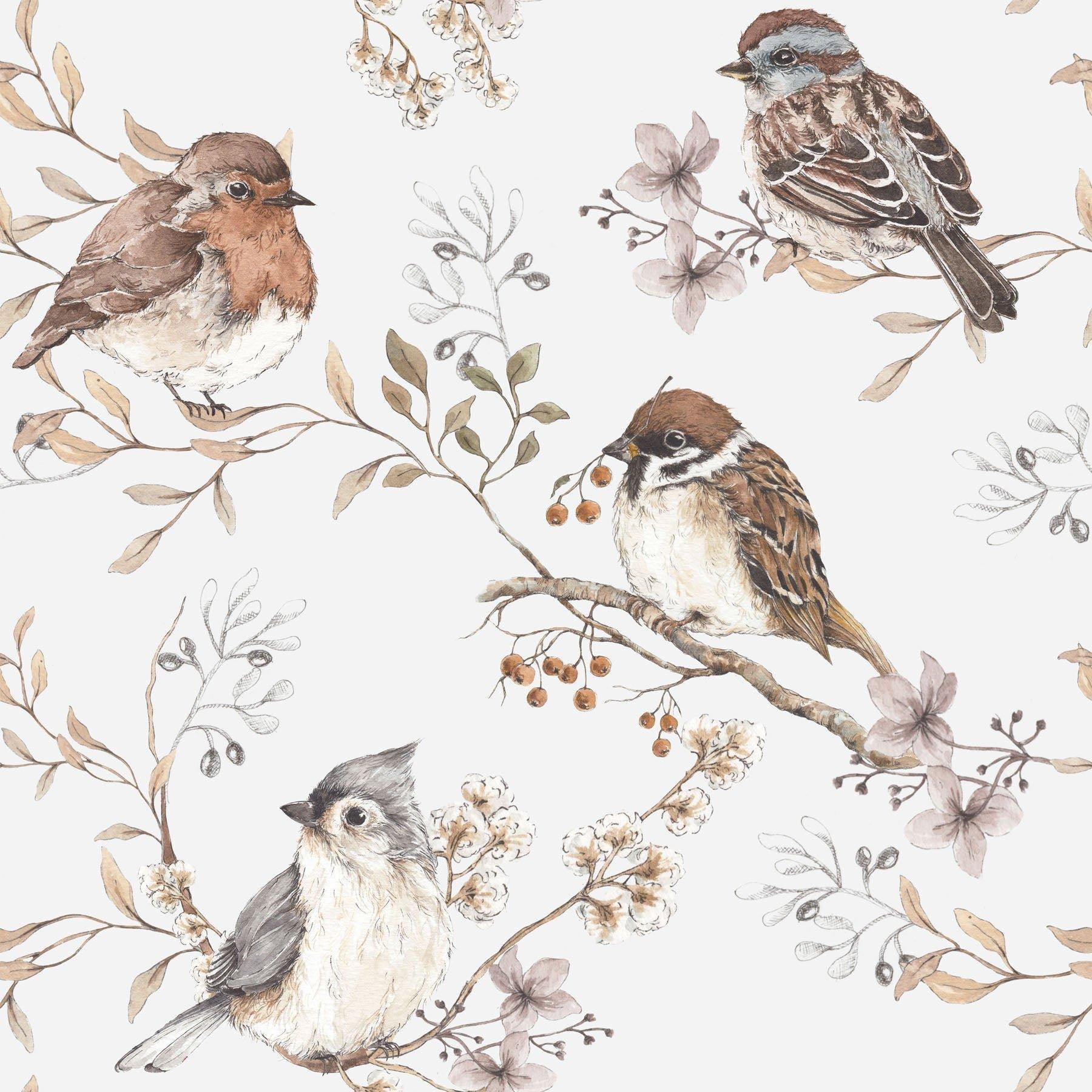 Janie and Jack White/Gray Birds Wallpaper