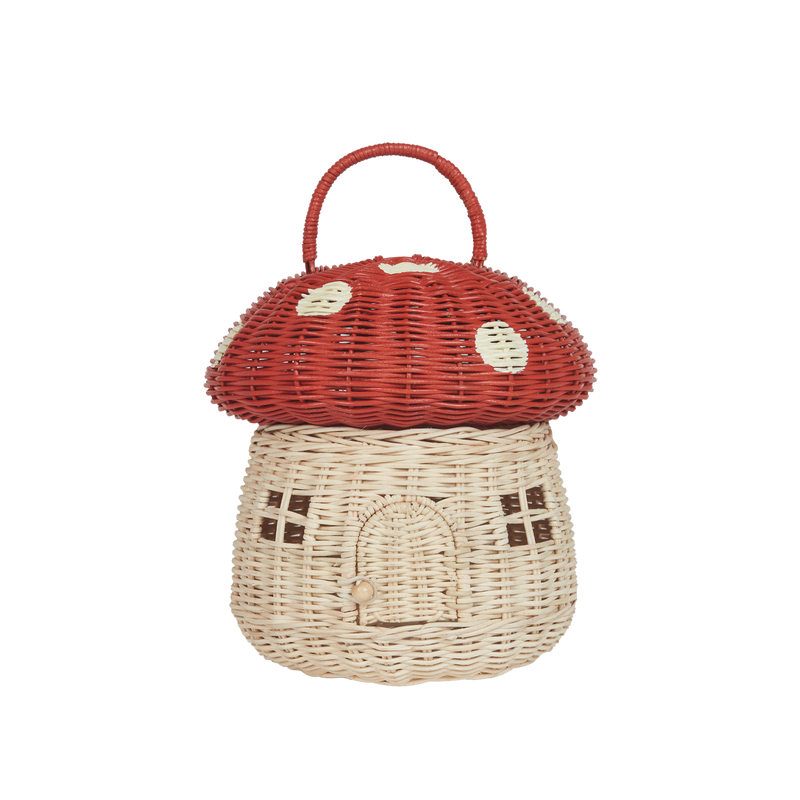 Janie and Jack Rattan Mushroom Basket - Red