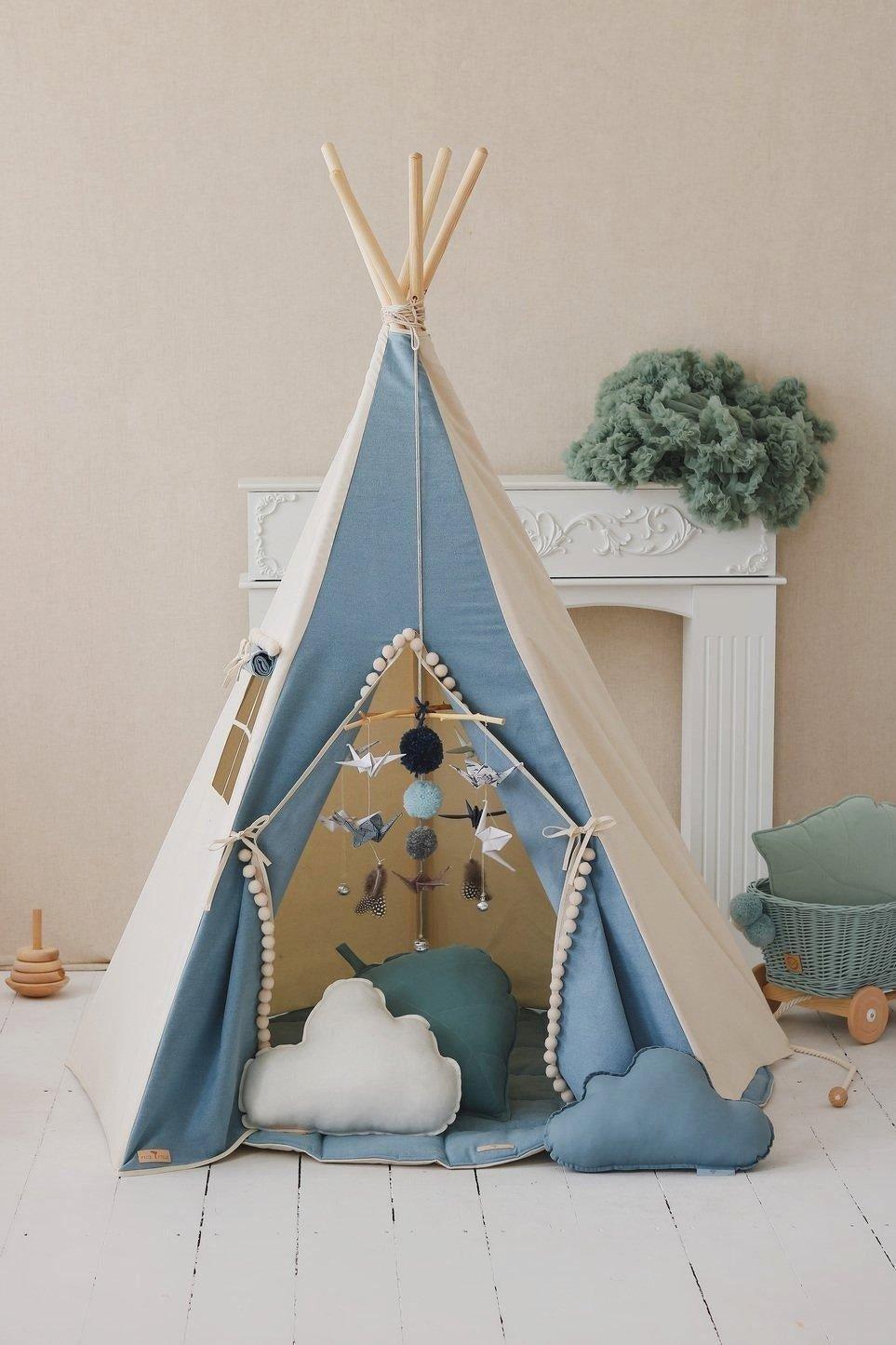 Janie and Jack Jeans Teepee Tent with Pompoms