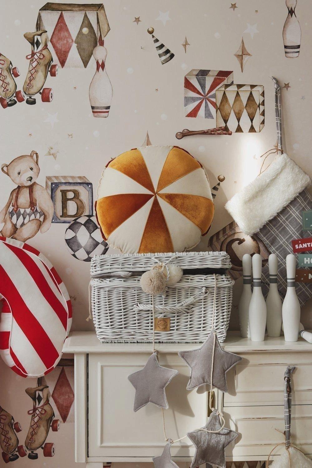 Janie and Jack Gold Circus Round Patchwork Pillow