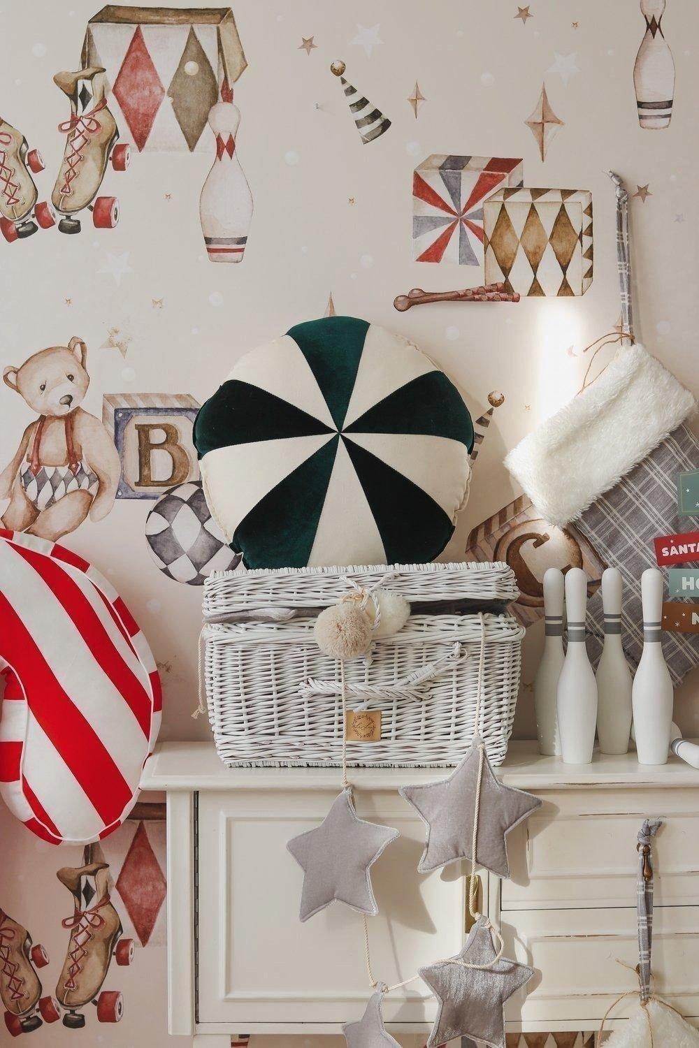 Janie and Jack Green Circus Round Patchwork Pillow