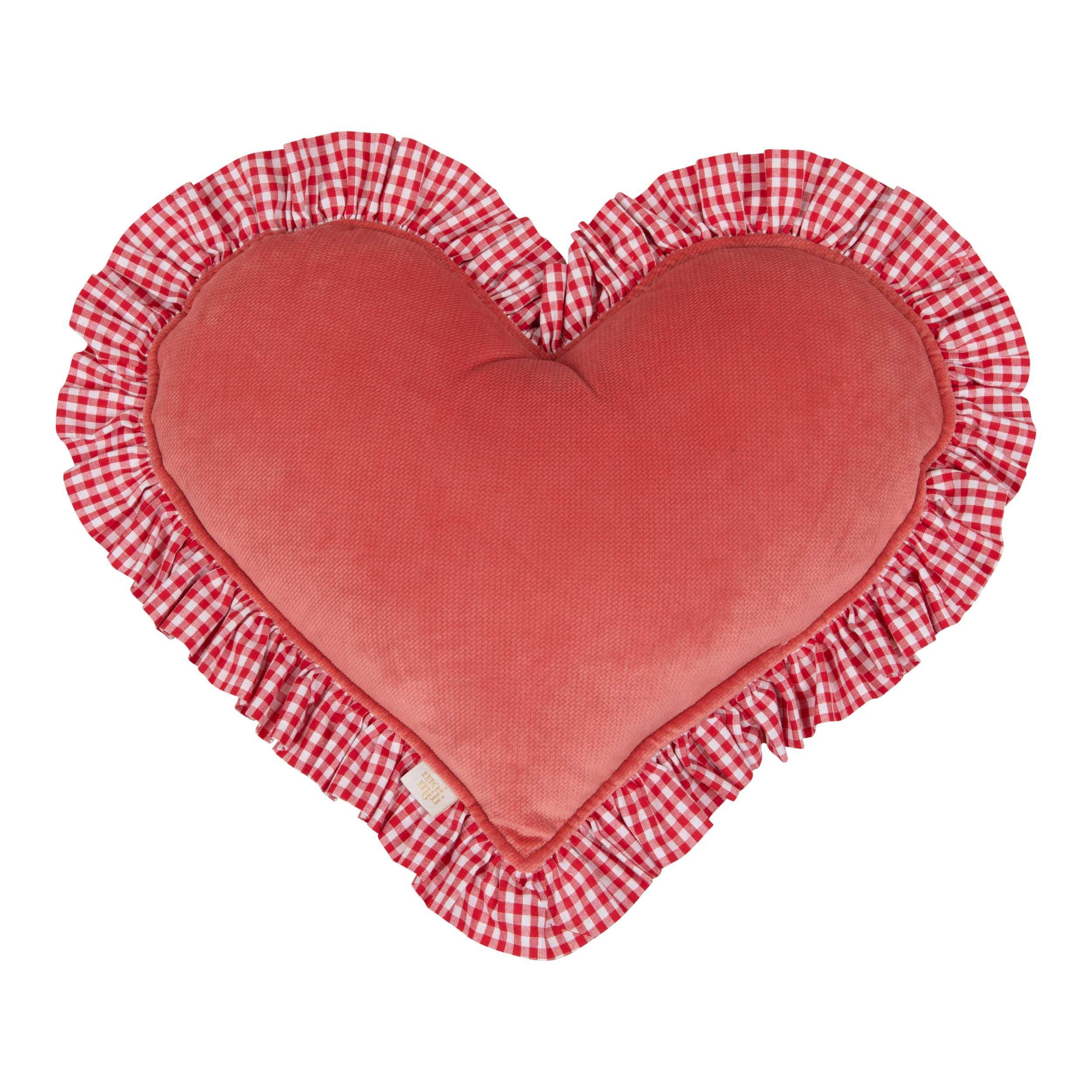 Janie and Jack "Red" Heart Pillow with Checkered Frill