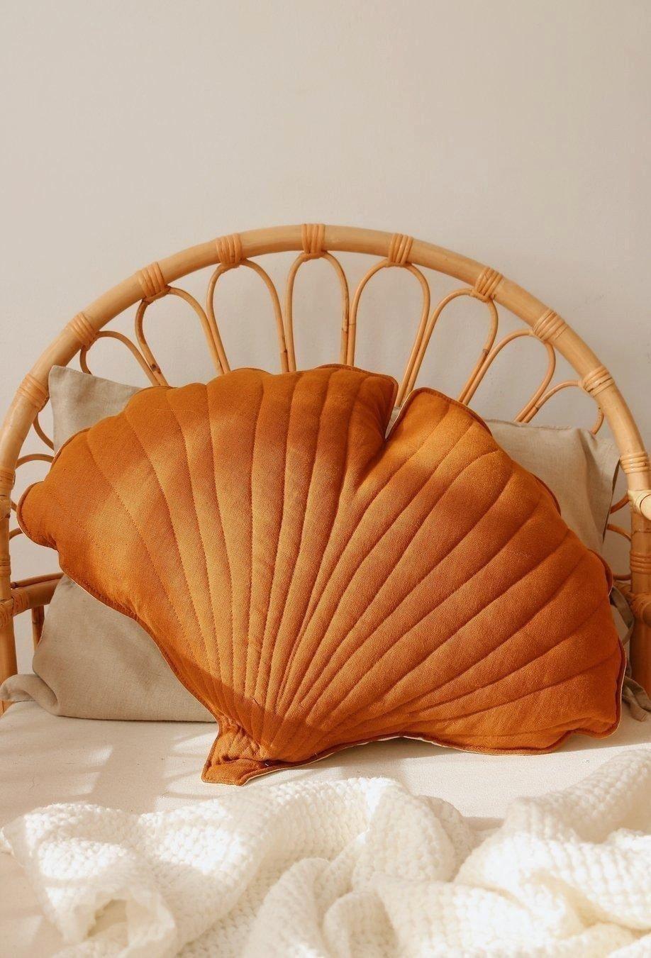 Janie and Jack Linen Caramel Ginkgo Leaf Pillow