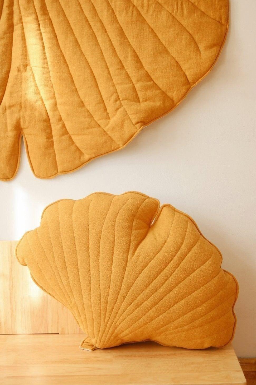 Janie and Jack Linen Mango Ginkgo Leaf Pillow