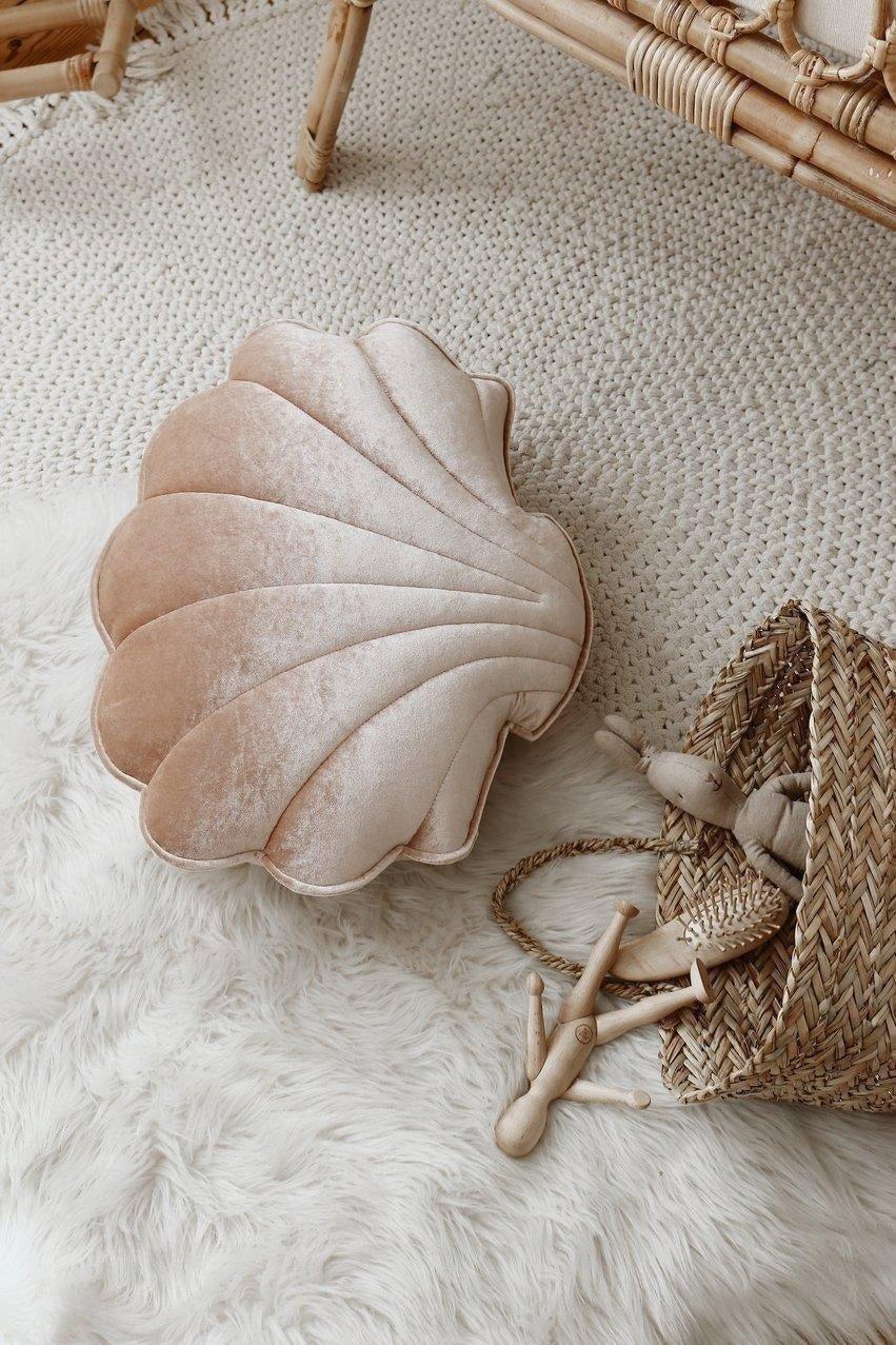 Janie and Jack Velvet Beige Pearl Shell Pillow