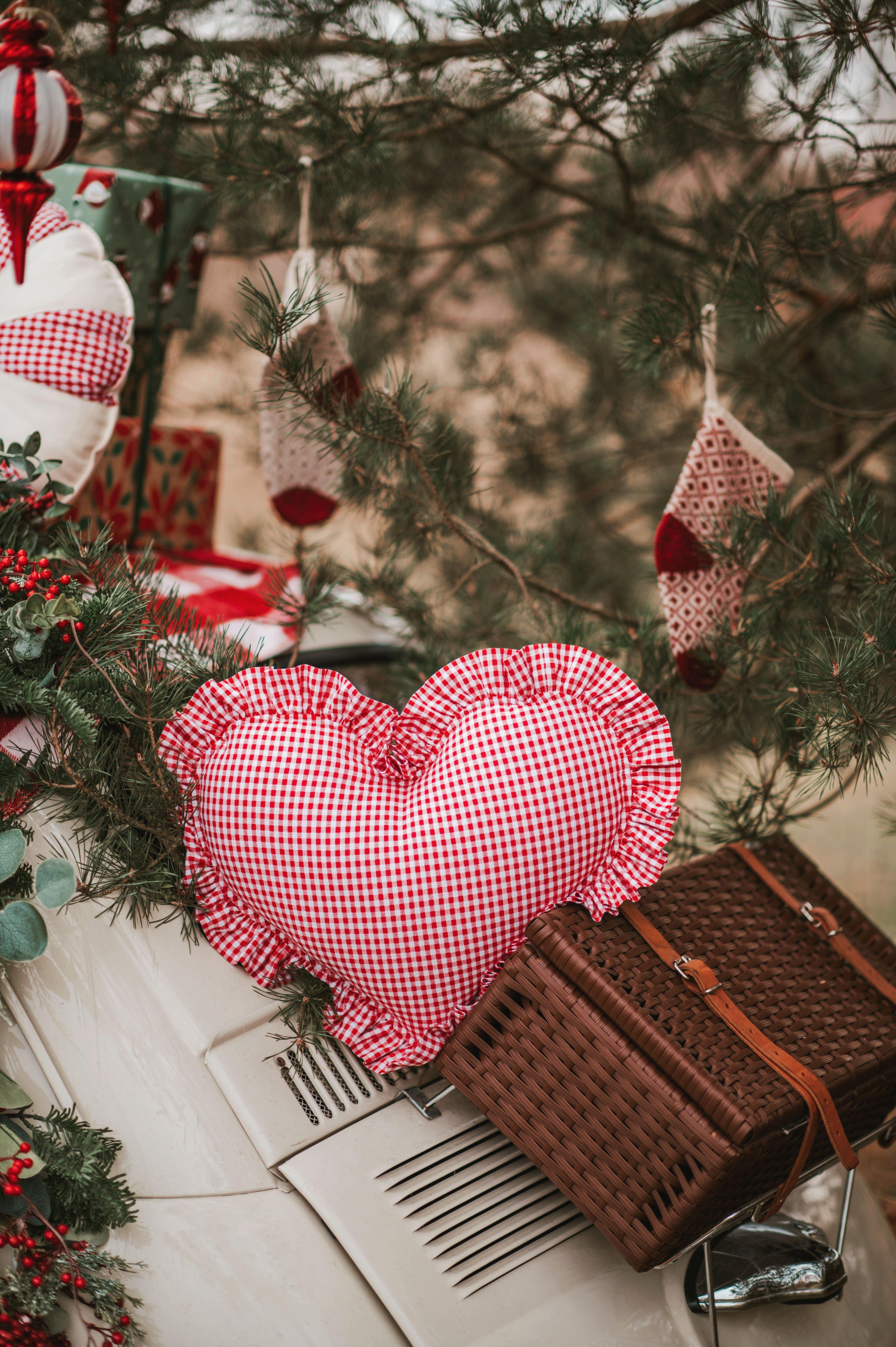 Janie and Jack "Red Checkered" Heart Pillow with Frill