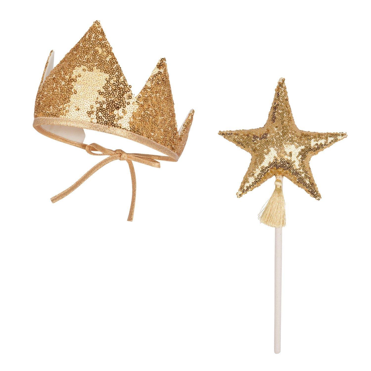 Janie and Jack Gold Sequins Crown and Wand Magic Set