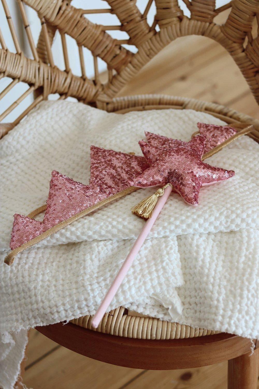 Janie and Jack Pink Sequins Crown and Wand Magic Set