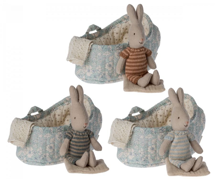Janie and Jack Rabbit in Carry Cot, Micro - Blue