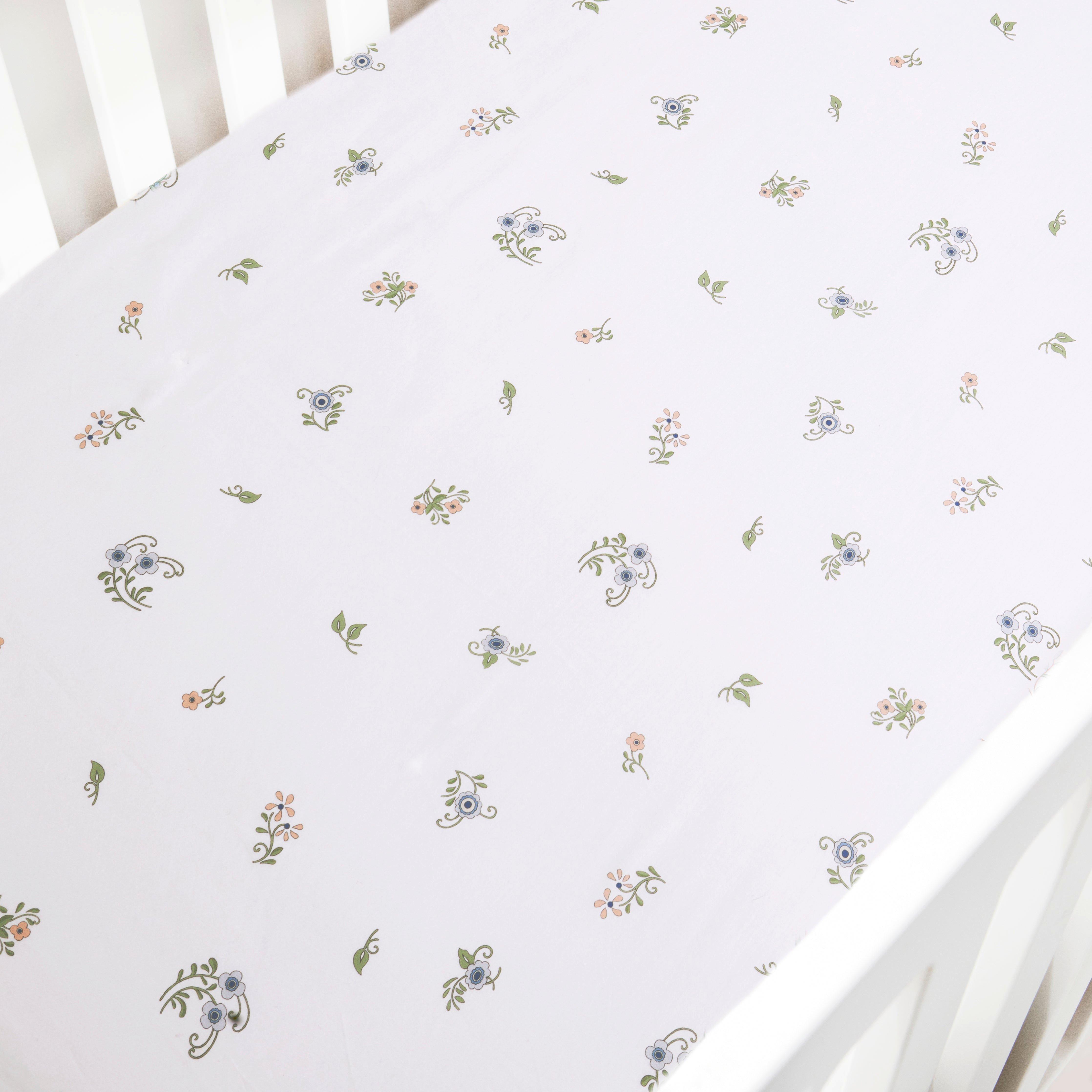Janie and Jack Fleur + Stripe Crib Sheet - Ivory